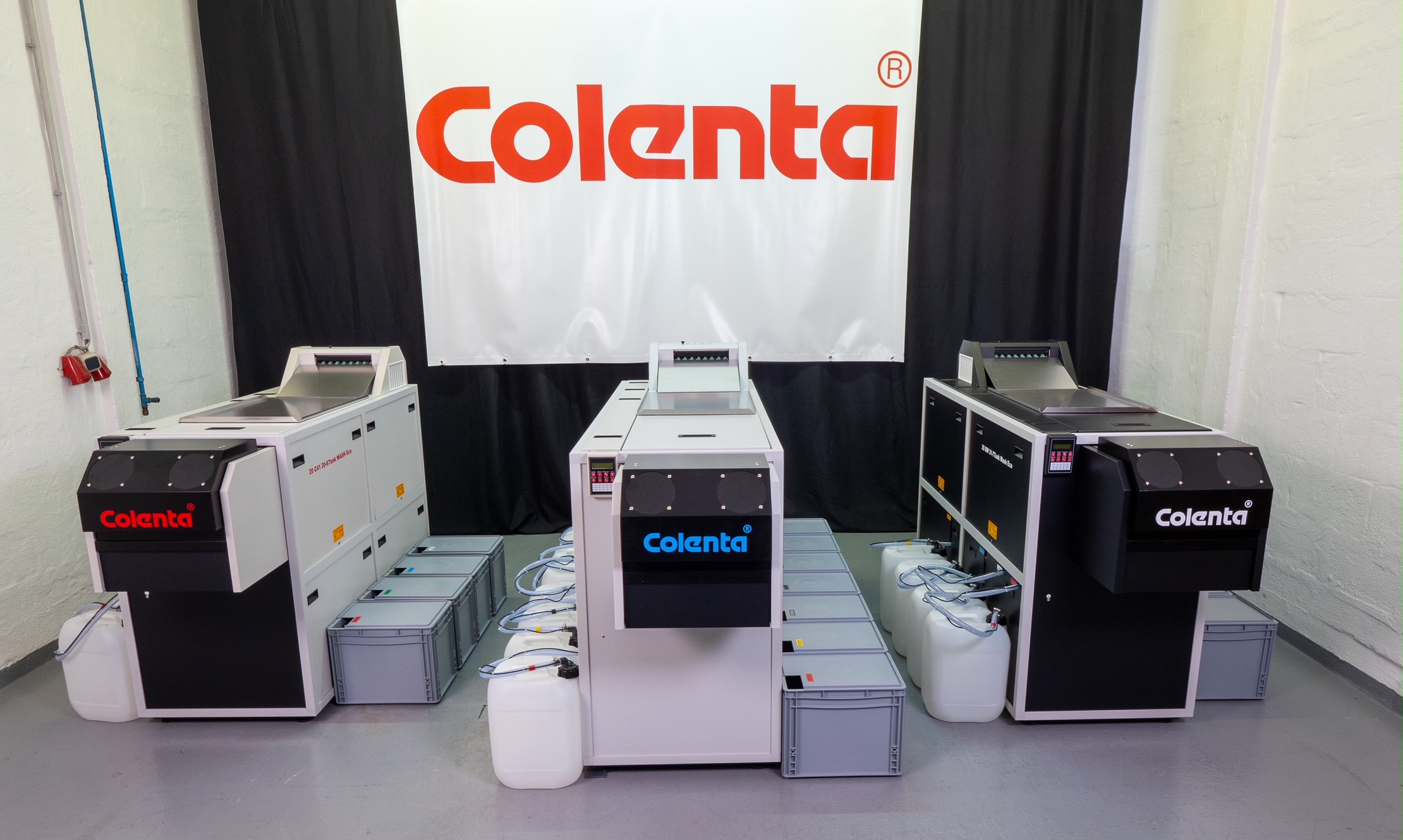 Photo collage of 3 product images oft the Colenta Photographic Film processor range C41/ BW/E6