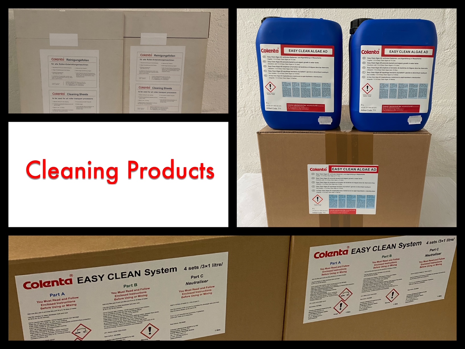 Photo Collage of the Colenta Cleaning Product range